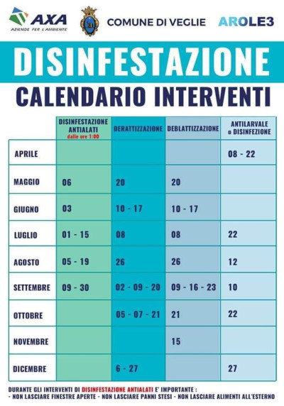 Calendario Disinfezione