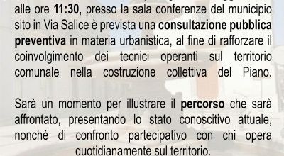 Avviso pubblico consultazione preventiva in materia urbanistica - Coinvolgime...