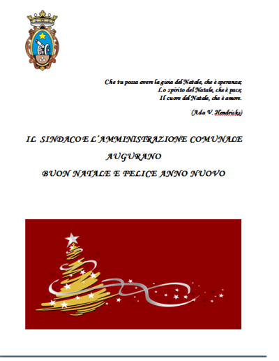 AUGURI DELL'AMMINISTRAZIONE PER UN SANTO NATALE E FELICE ANNO NUOVO