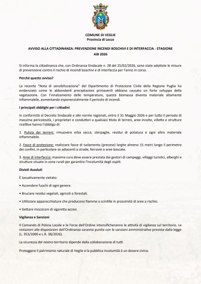 Prevenzione incendi boschivi e di interfaccia &ndash; Disposizioni e obblighi...