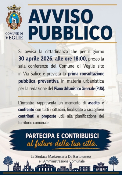 Avviso pubblico prima consultazione pubblica Piano Urbanistico Generale