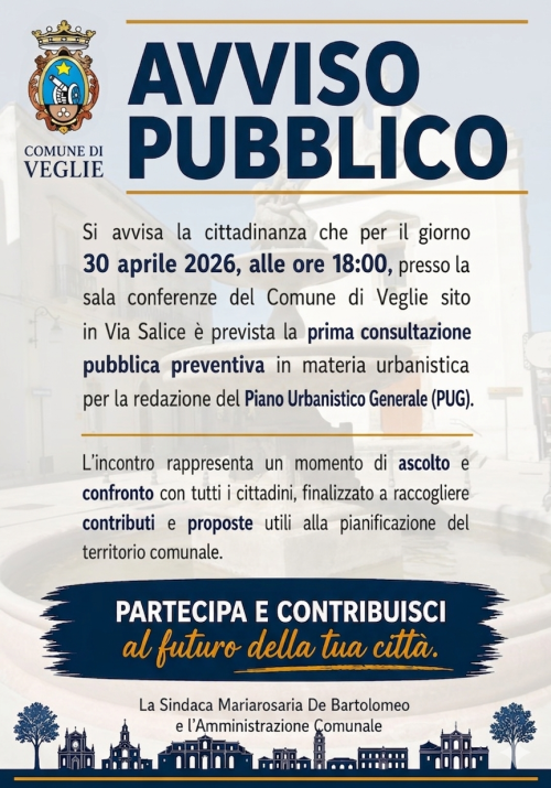 Avviso pubblico prima consultazione pubblica Piano Urbanistico Generale