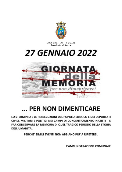 27 gennaio 2022 - Giornata della Memoria