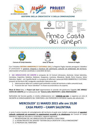 S.A.C. ARNEO E COSTA DEI GINEPRI - INCONTRI DI COINVOLGIMENTO DEL TERRITORIO...