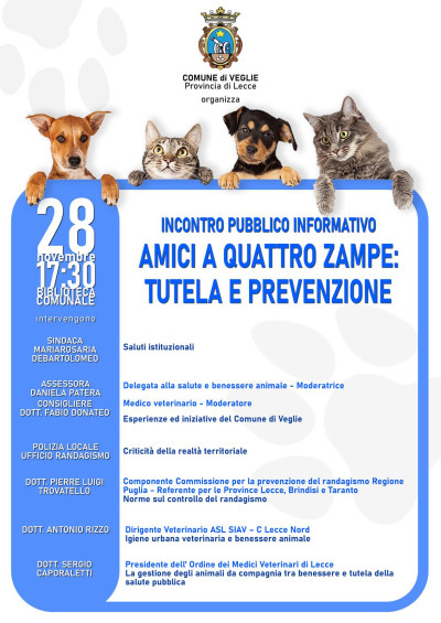 INCONTRO PUBBLICO INFORMATIVO AMICI A QUATTRO ZAMPE: TUTELA E PREVENZIONE...