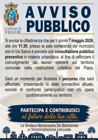 Avviso pubblico consultazione preventiva in materia urbanistica - Coinvolgime...
