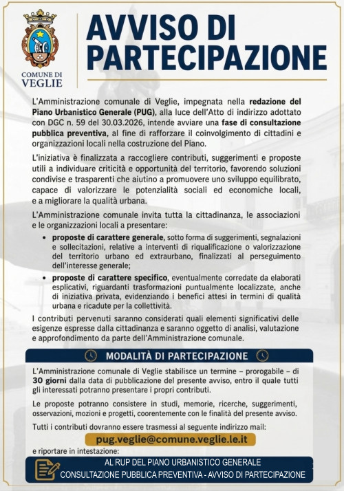 Avviso pubblico di partecipazione alla fase di consultazione preventiva per l...