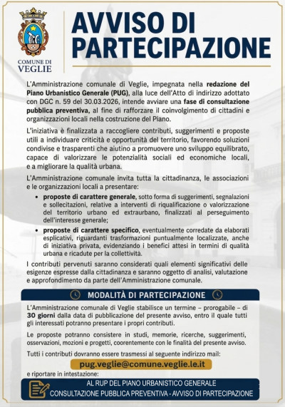 Avviso pubblico di partecipazione alla fase di consultazione preventiva per l...