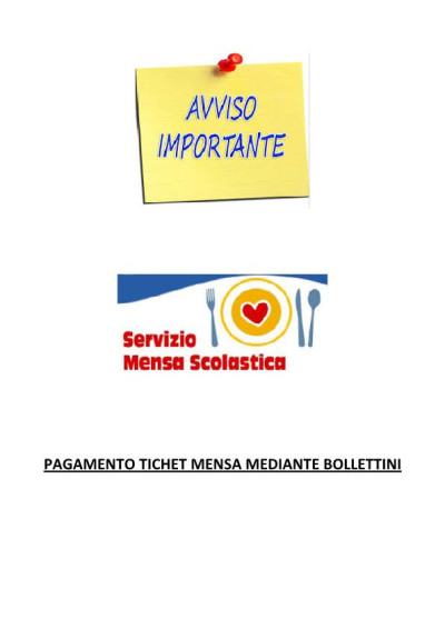AVVISO IMPORTANTE IN MERITO AL PAGAMENTO DEI BUONI MENSA SCOLASTICA
