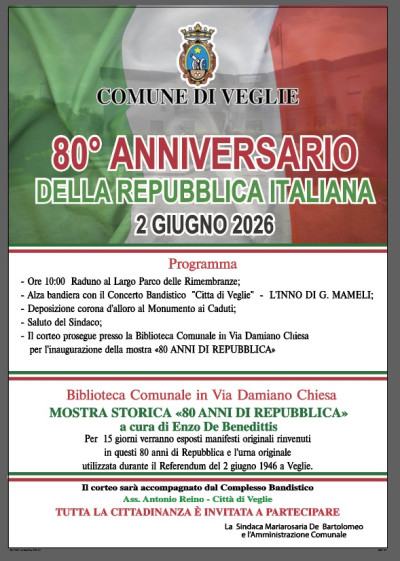 2 giugno 2026. 80° anniversario della Repubblica Italiana