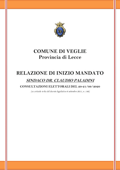 Relazione di inizio mandato amministrativo 2020 - 2025