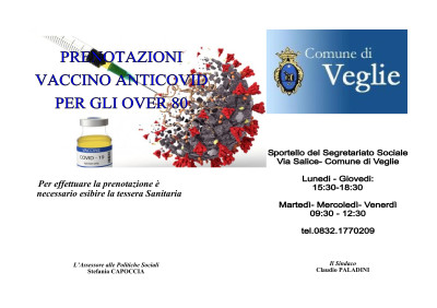 Attivazione Sportello Prenotazioni Vaccino anti COVID - 19 per i cittadini o...