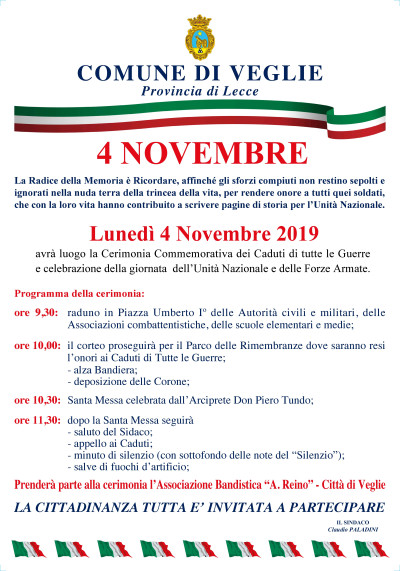 MANIFESTAZIONI IN OCCASIONE DELLA RICORRENZA DEL 4 NOVEMBRE “COMMEMORAZ...