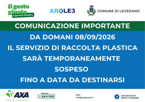 Avviso di sospensione temporanea della raccolta degli imballaggi in plastica